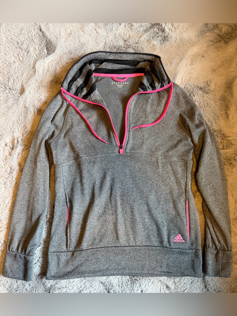 adidas Gray Pullover with Pink Trim Cowl Neck